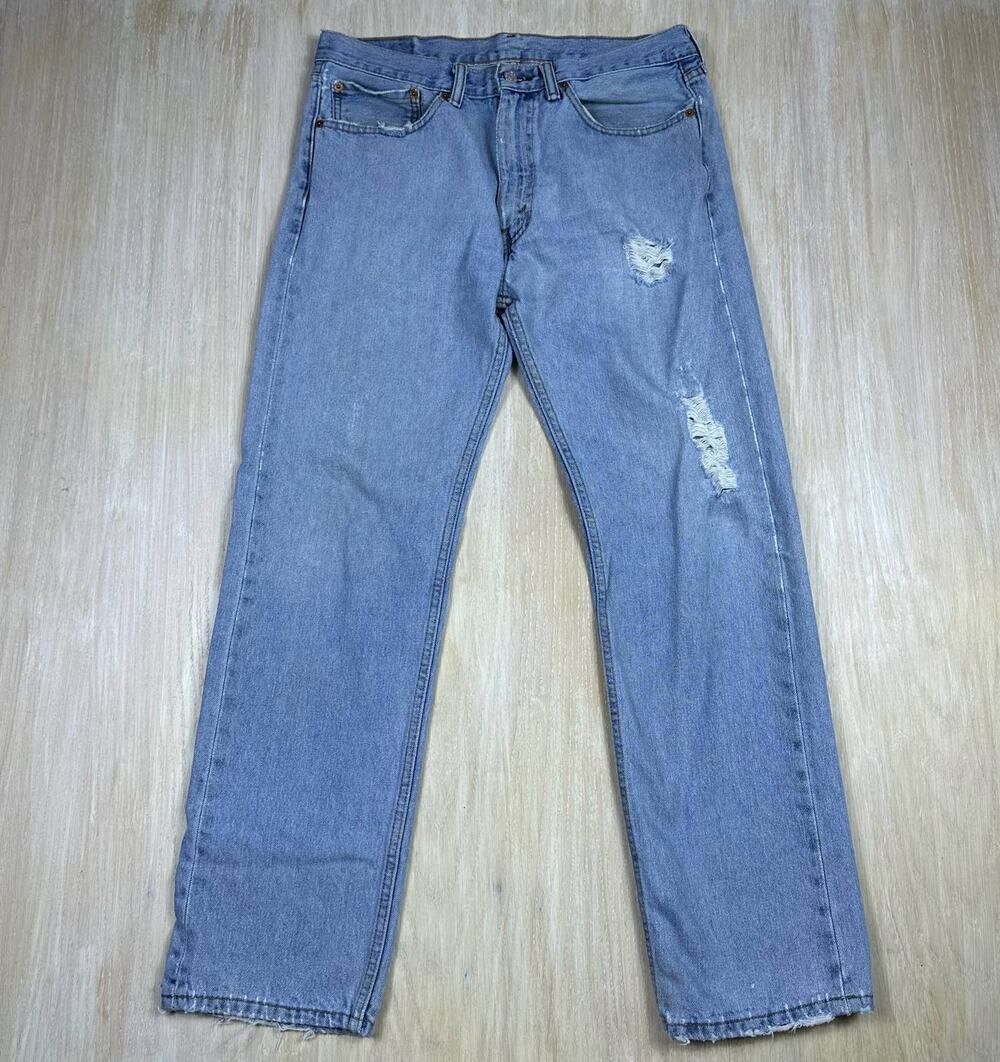 Levi's 505 Straight Leg Distressed Destroyed Regular Fit Denim Jeans Men's 34x32
